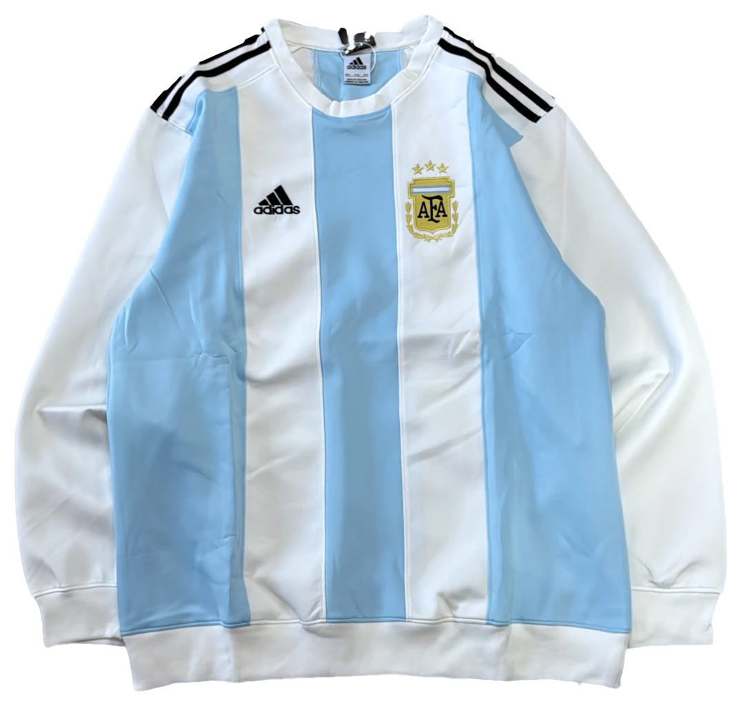 Blusa Argentina Listrada celeste e branca, frente