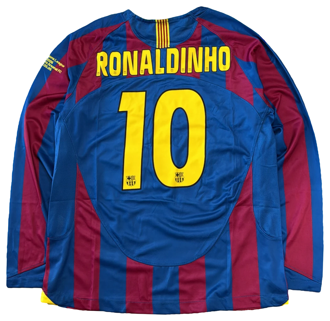 Camisa Barcelona × Ronaldinho, manga longa, costas