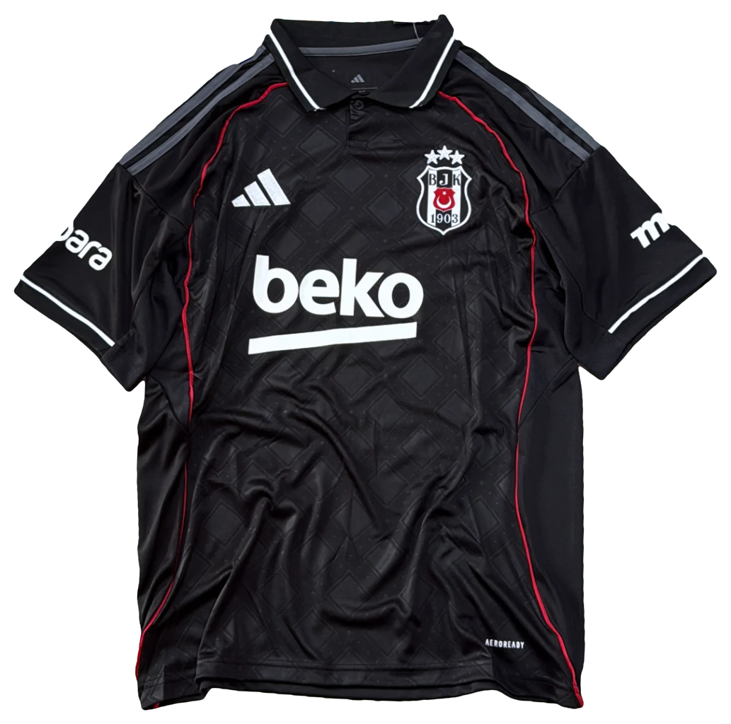 Camisa Besiktas Preta, frisos vermelhos, frente