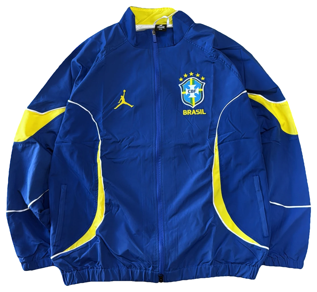 Blusa Brasil × Jordan, jaqueta azul, frente