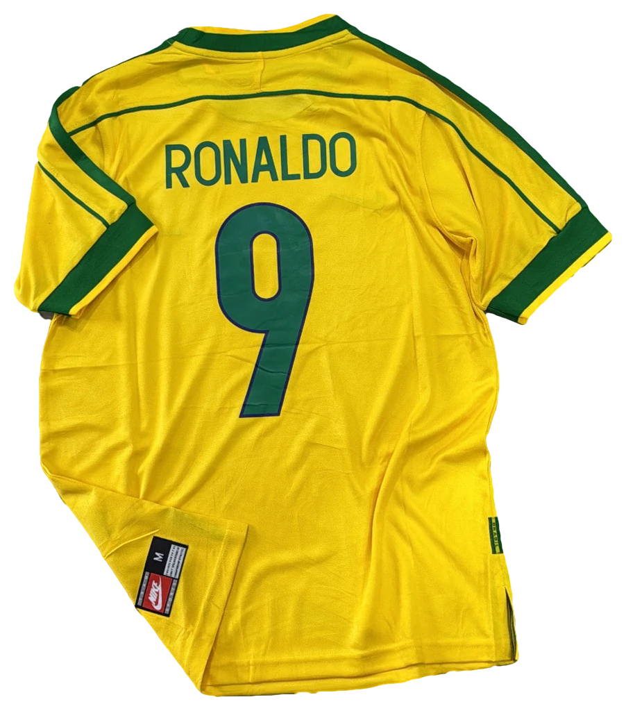 Camisa Brasil × Ronaldo, amarela ombros verdes, costas