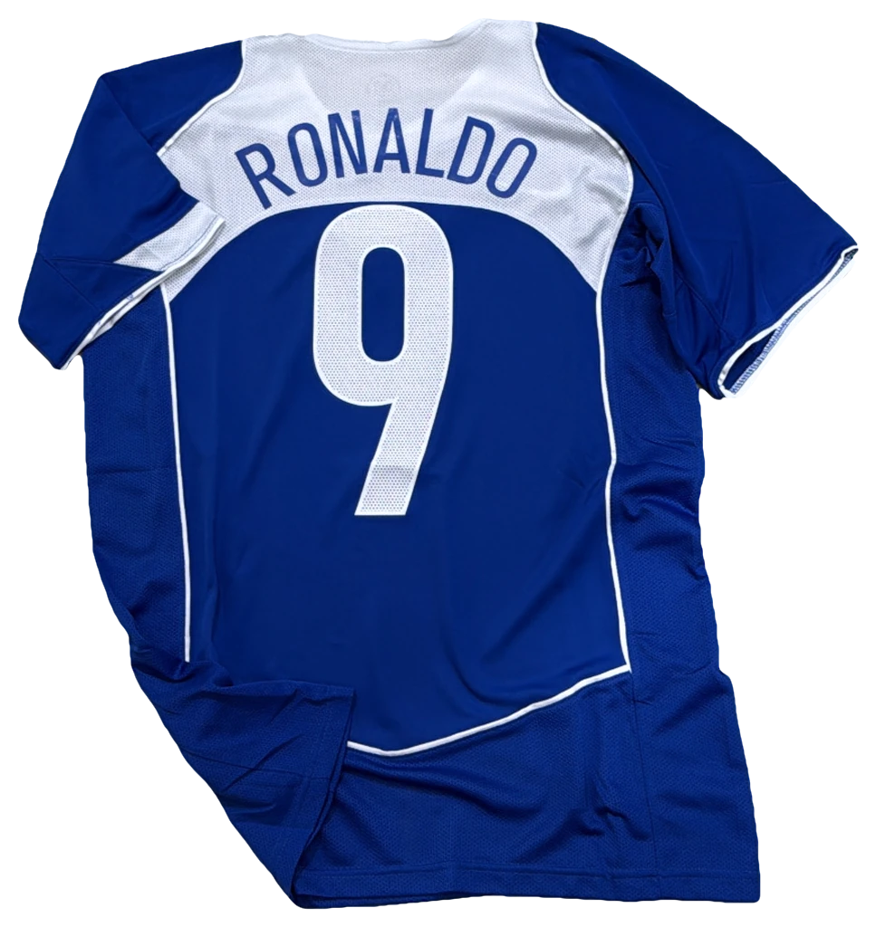 Camisa Brasil × Ronaldo, azul 9 no círculo, costas