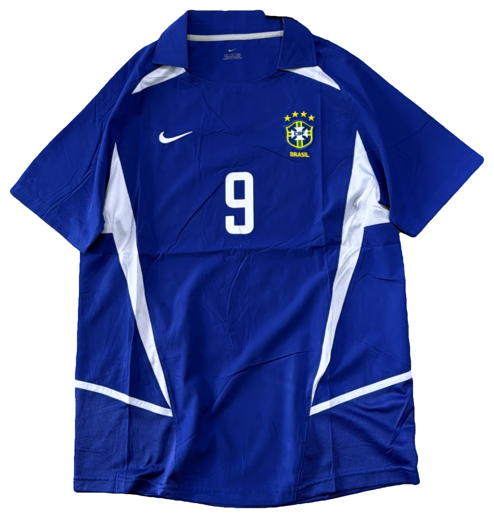 Camisa Brasil × Ronaldo, azul com recortes, frente