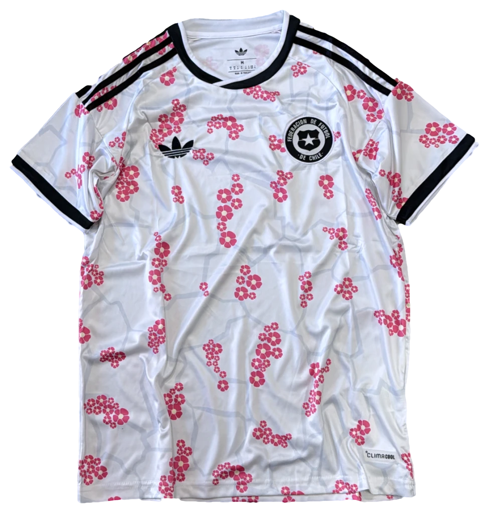 Camisa Chile Branca com flores rosa, frente