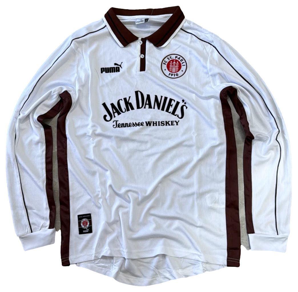 Camisa St. Pauli Branca com faixas marrons, frente