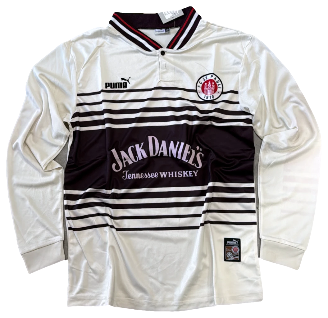 Camisa St. Pauli Branca listrada, manga longa, frente