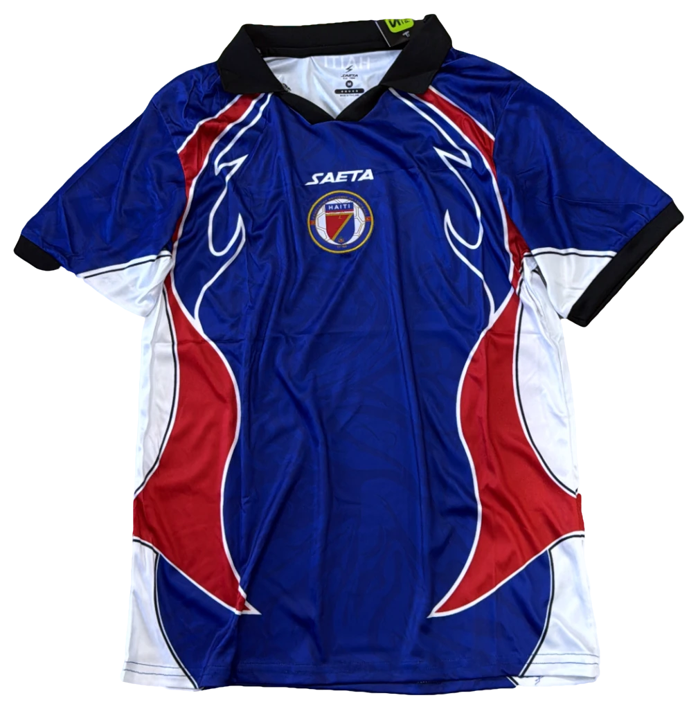 Camisa Haiti Azul, laterais vermelhas, frente