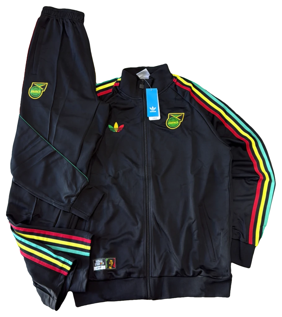 Conjunto Jamaica Preto, listras tricolores, frente