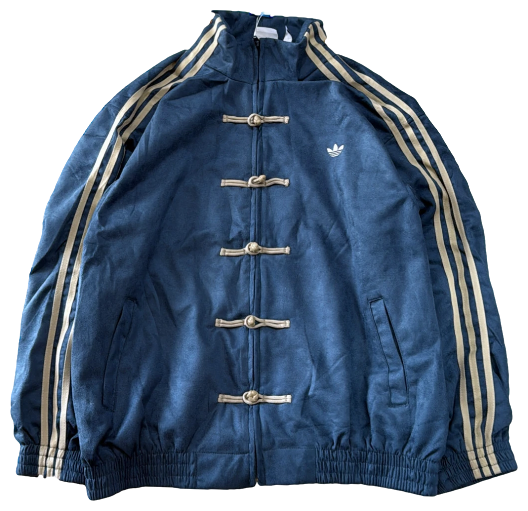 Blusa adidas Azul, botões bege, frente