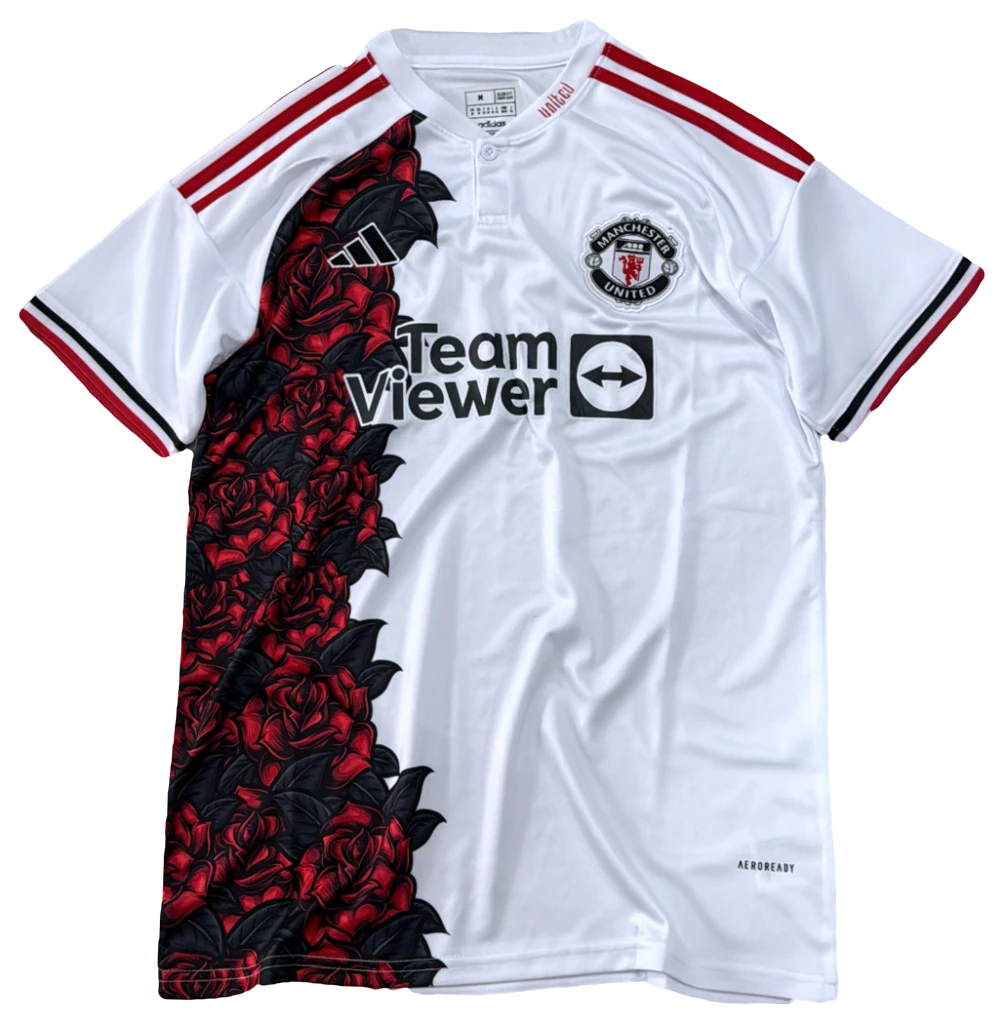 Camisa Manchester United Branca com rosas, frente