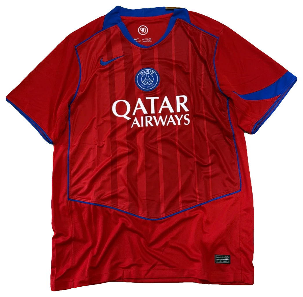 Camisa Paris Saint-Germain Vermelha, detalhes azuis, frente