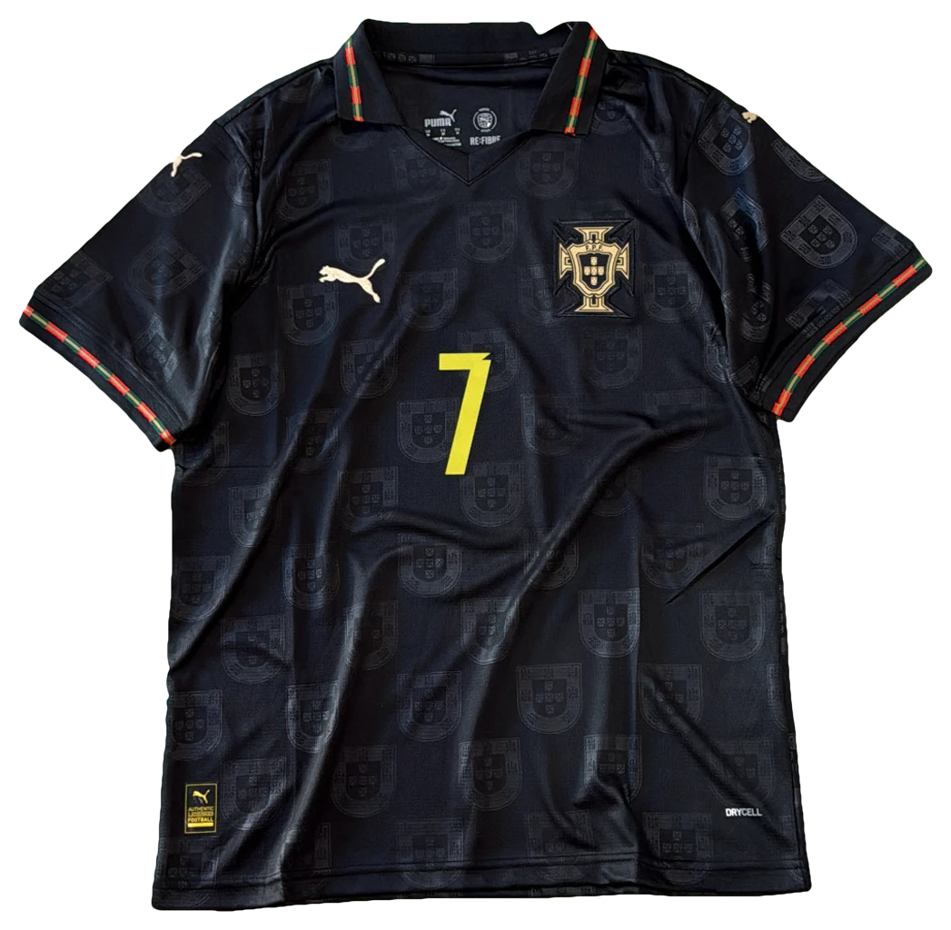 Camisa Portugal × CR7, preta, frente