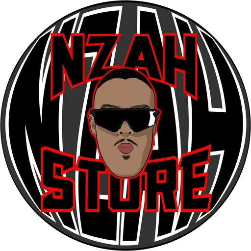 Logo da Nzah Store: o Nzah de óculos escuros dentro de um círculo com o nome da loja